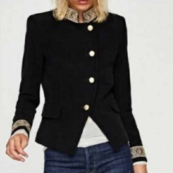 Zara Jackets & Blazers - Zara Black and Gold Military Jacket